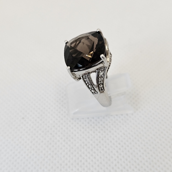 Large Natural Smoky Topaz Sterling Silver Ring Size 7 - Picture 7 of 11